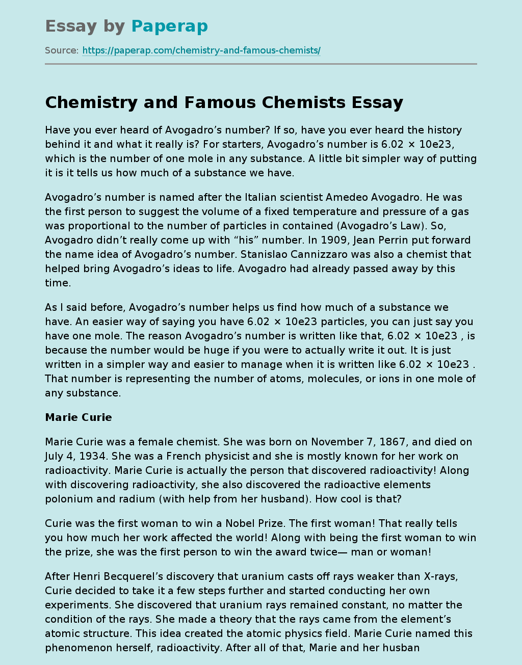 Chemistry and Famous Chemists