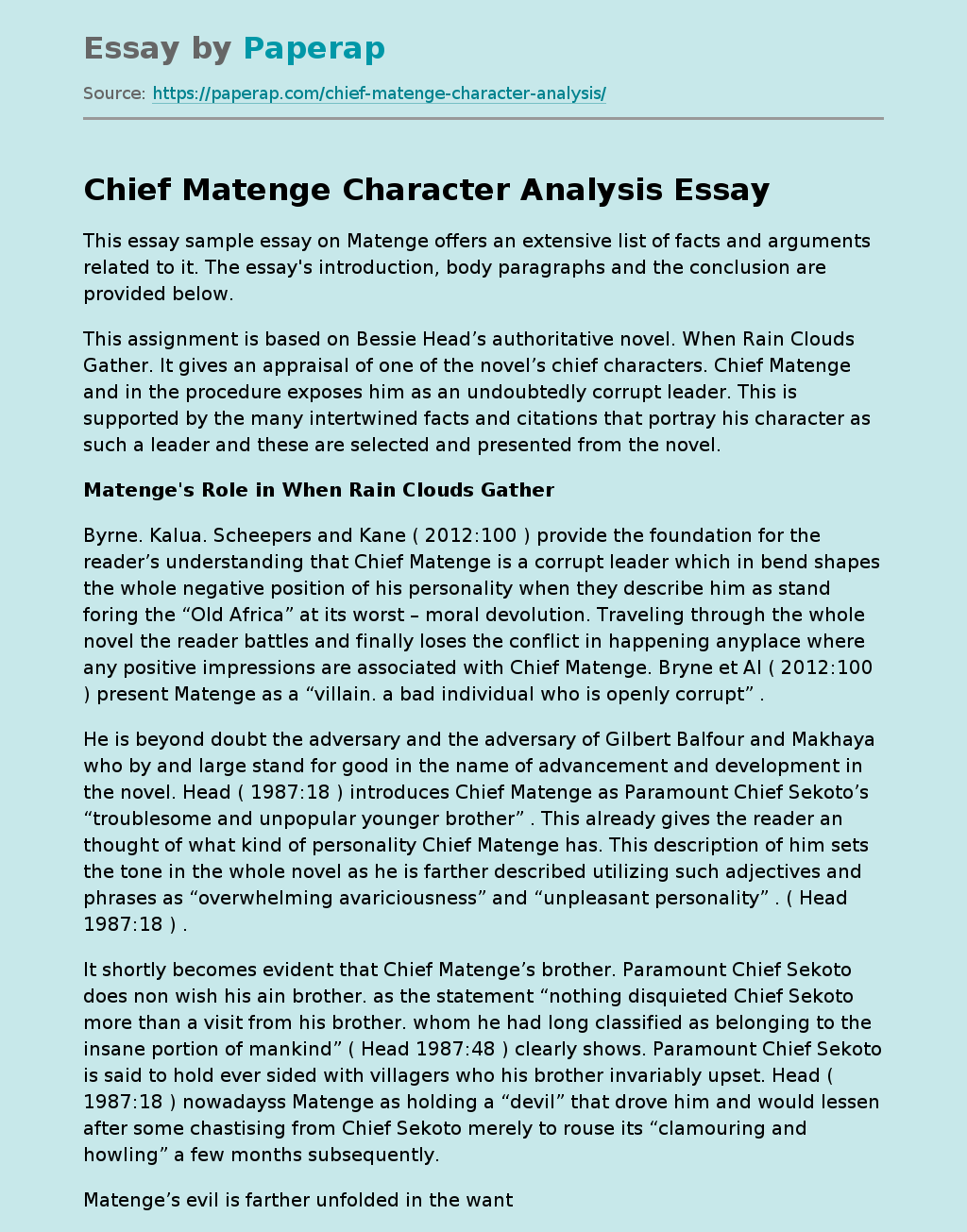 Chief Matenge Character Analysis