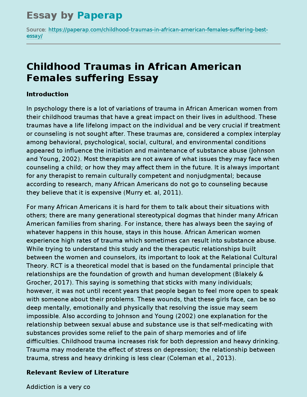Childhood Traumas in African American Females suffering