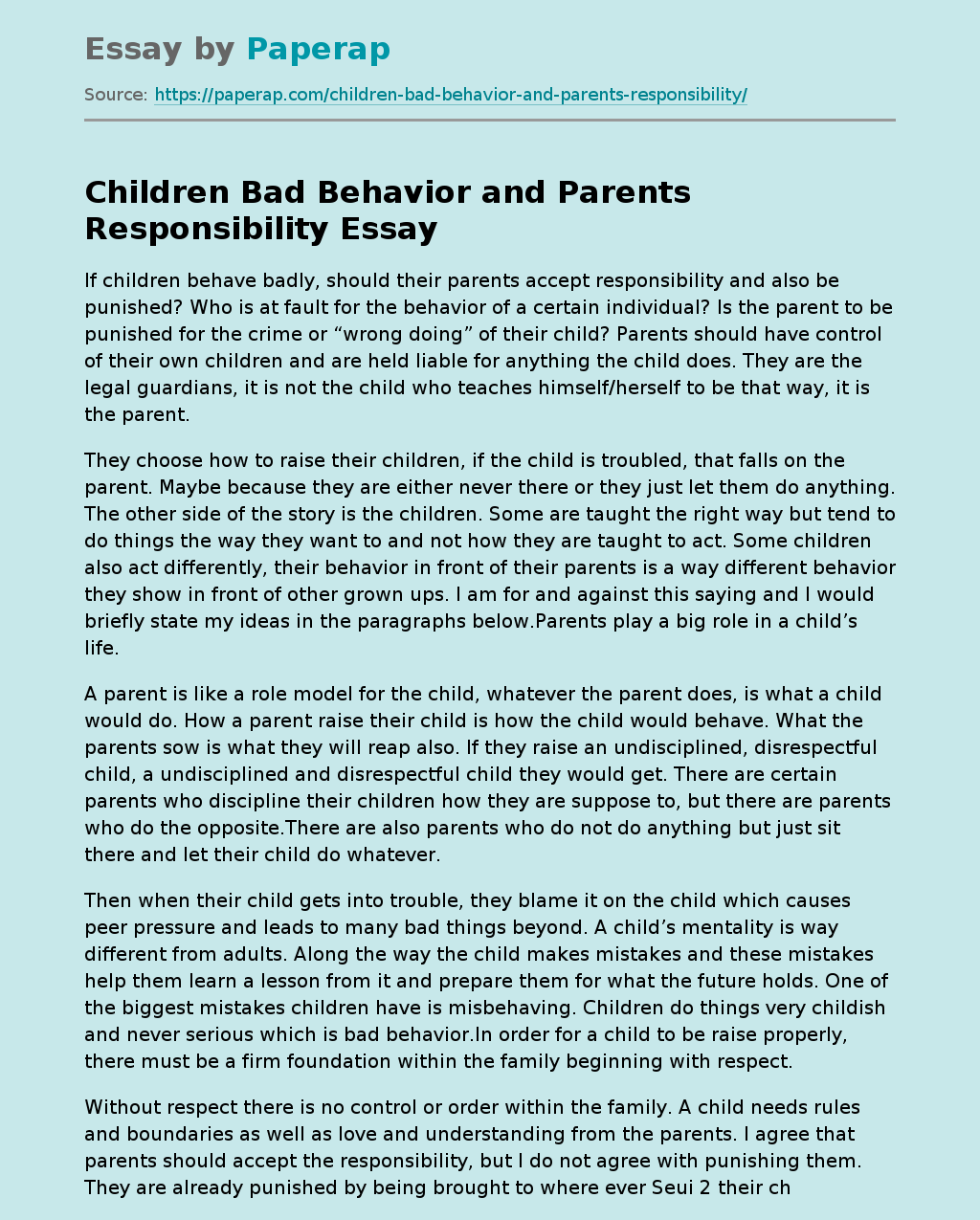 Children Bad Behavior and Parents Responsibility