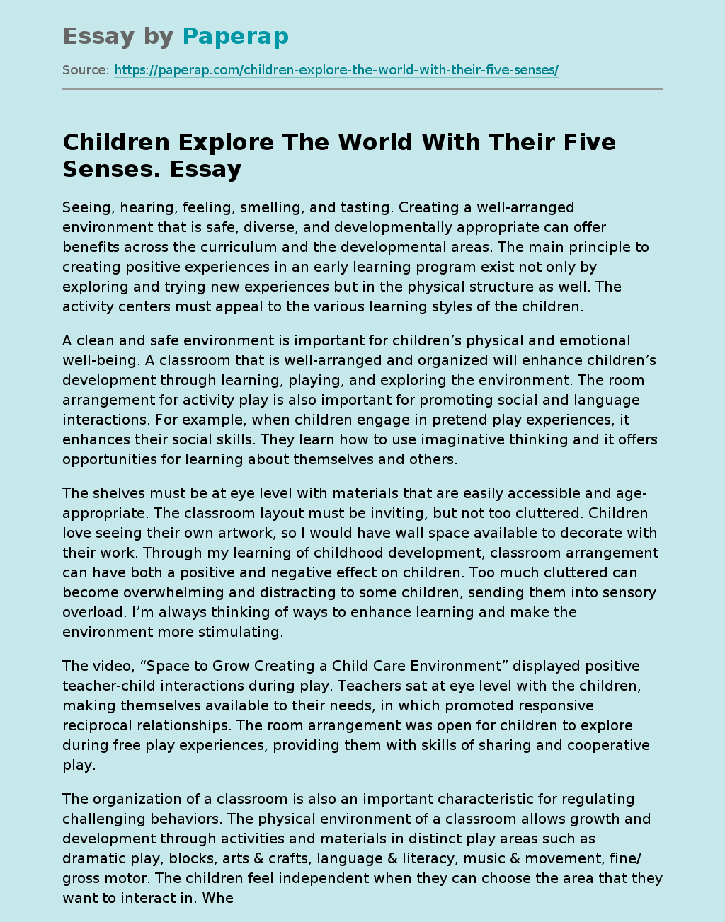 Children Explore The World With Their Five Senses.