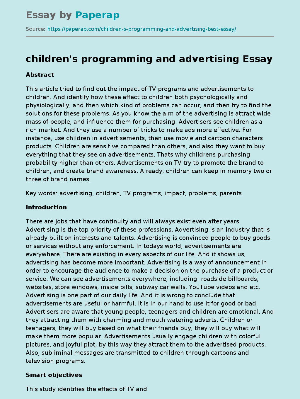 Children's Programming and Advertising