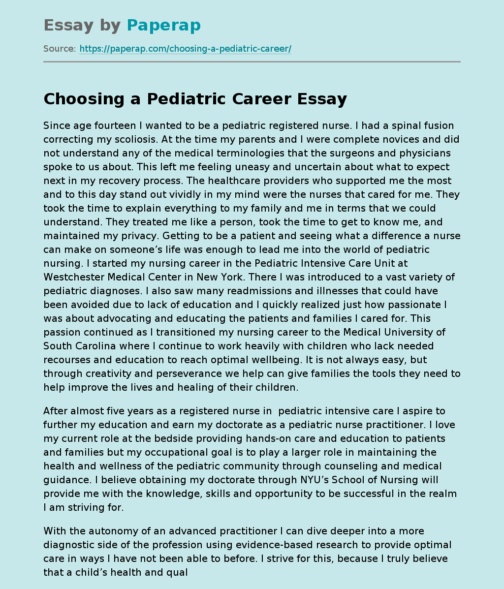 Choosing a Pediatric Career