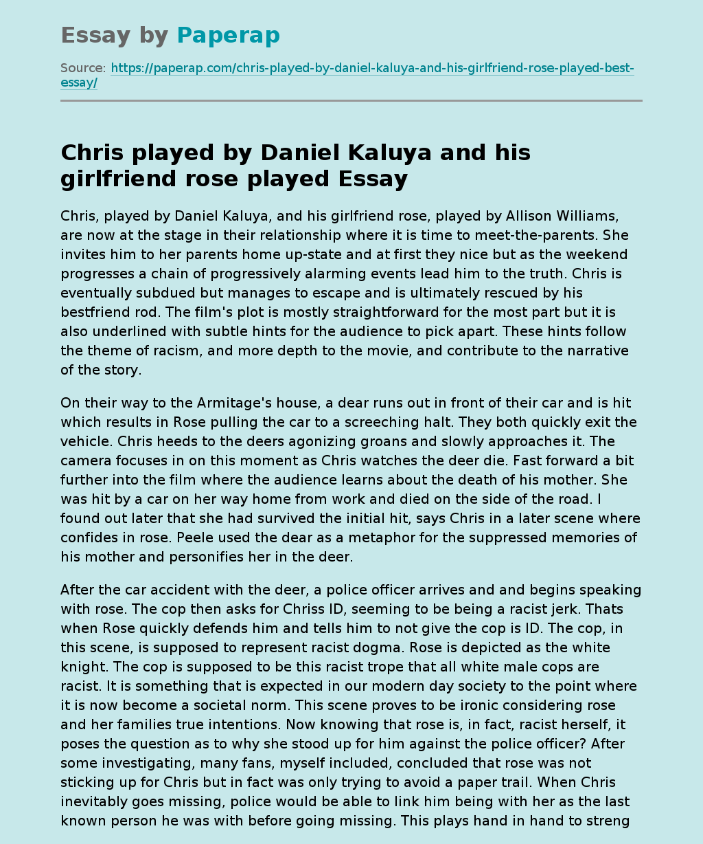 Chris played by Daniel Kaluya and his girlfriend rose played