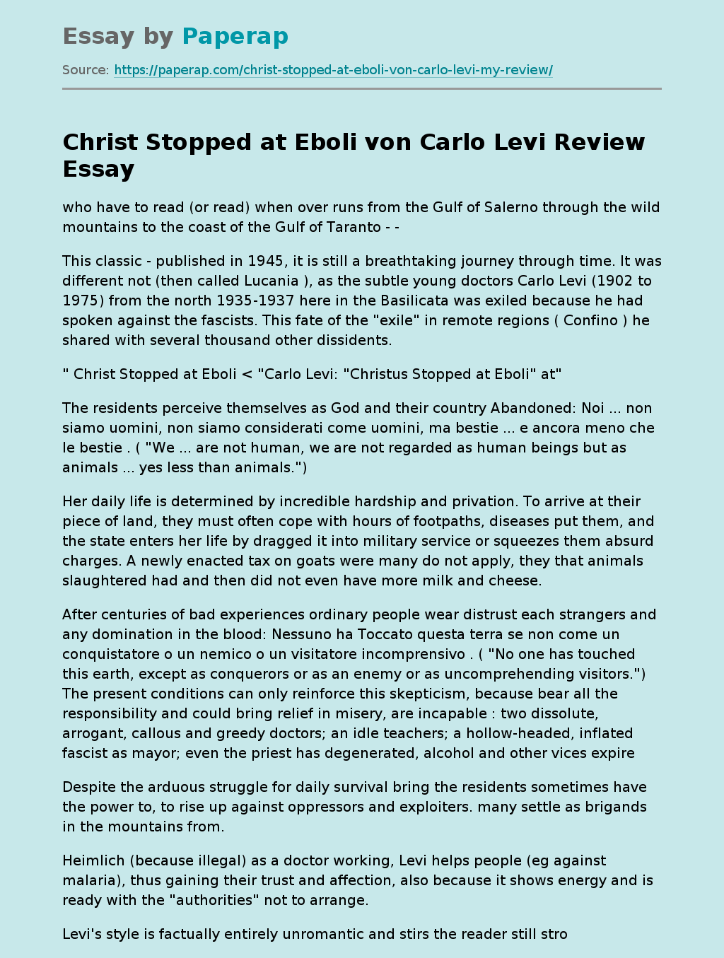 "Christ Stopped at Eboli" by Carlo Levi