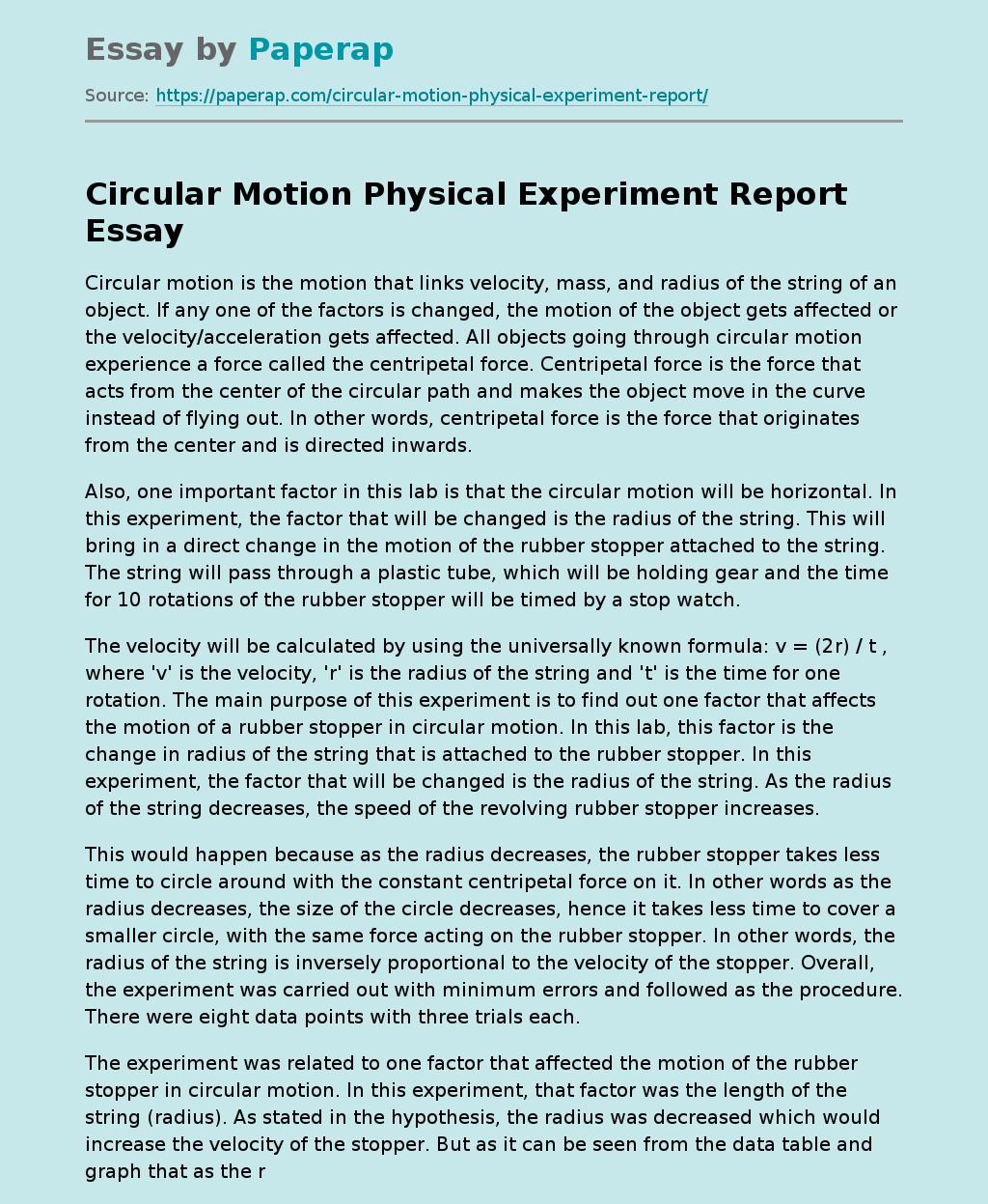 Circular Motion Physical Experiment Report