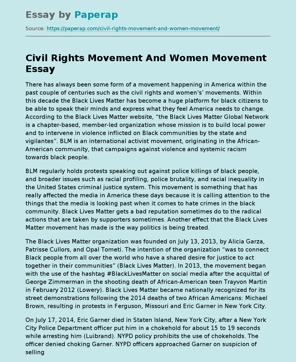 Civil Rights Movement And Women Movement