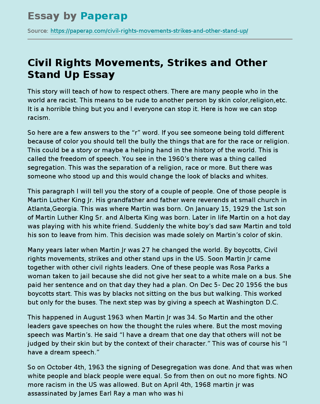 Civil Rights Movements, Strikes and Other Stand Up