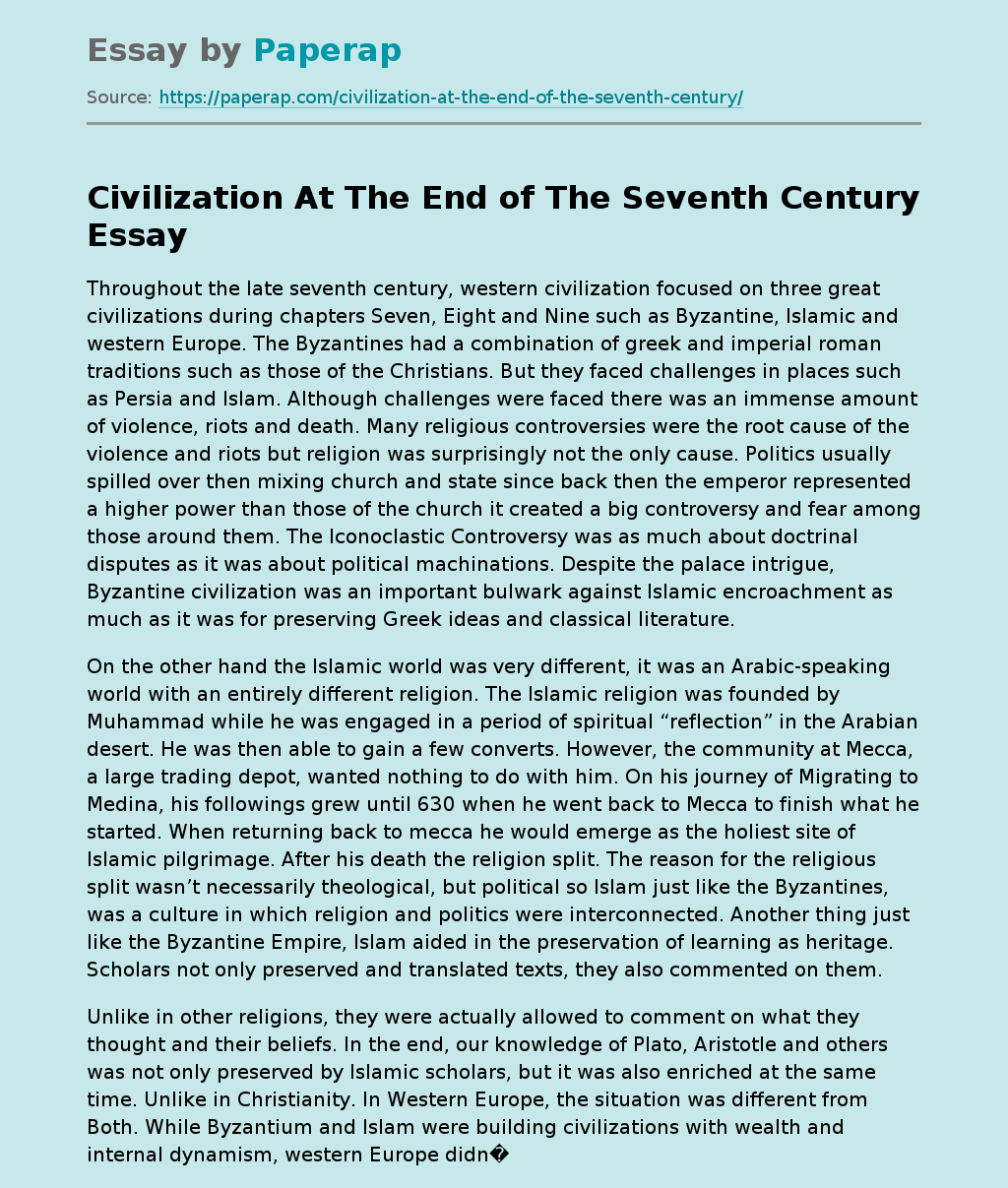 Civilization At The End of The Seventh Century