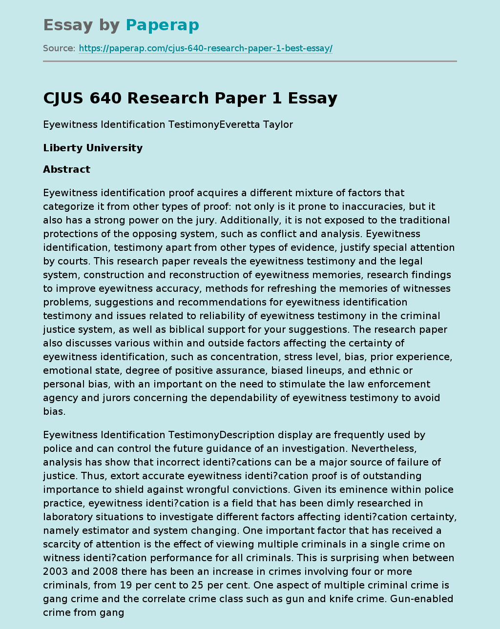 CJUS 640 Research Paper 1