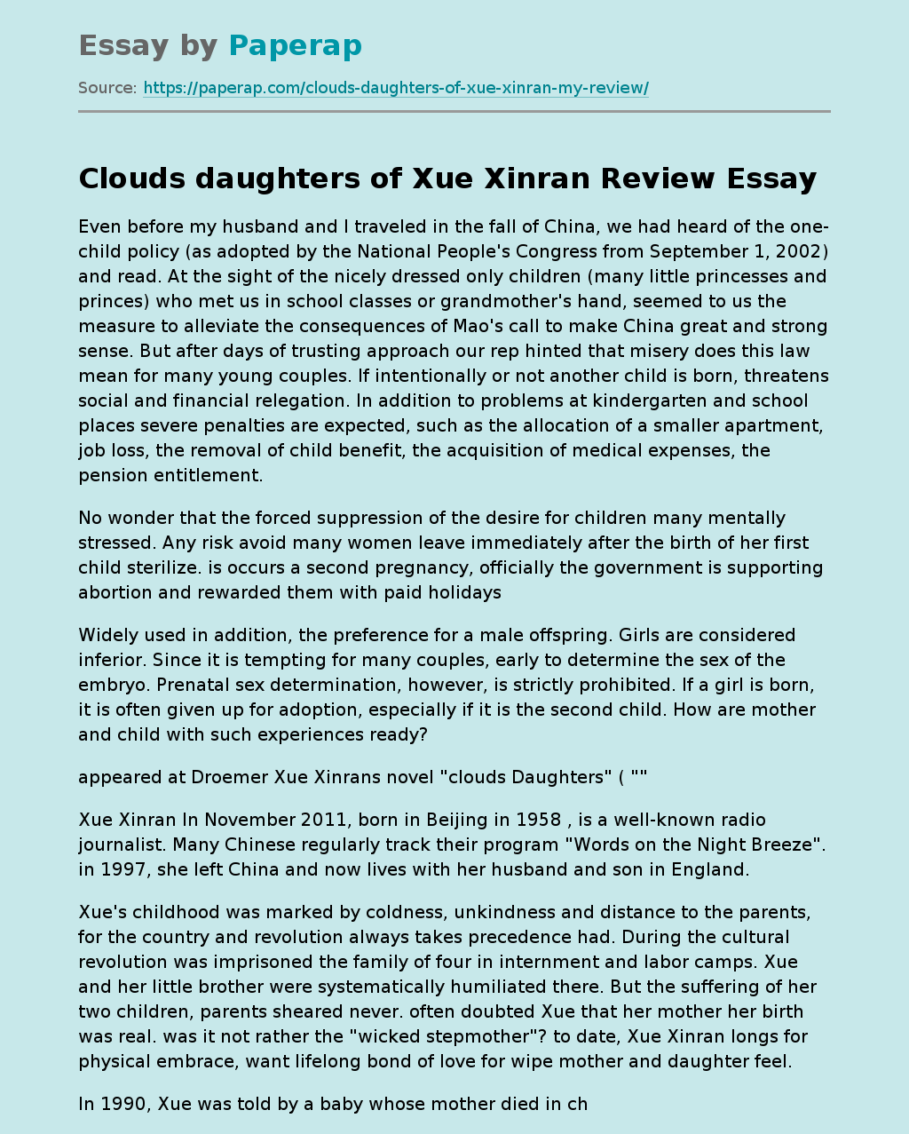 “Clouds Daughters” of Xue Xinran