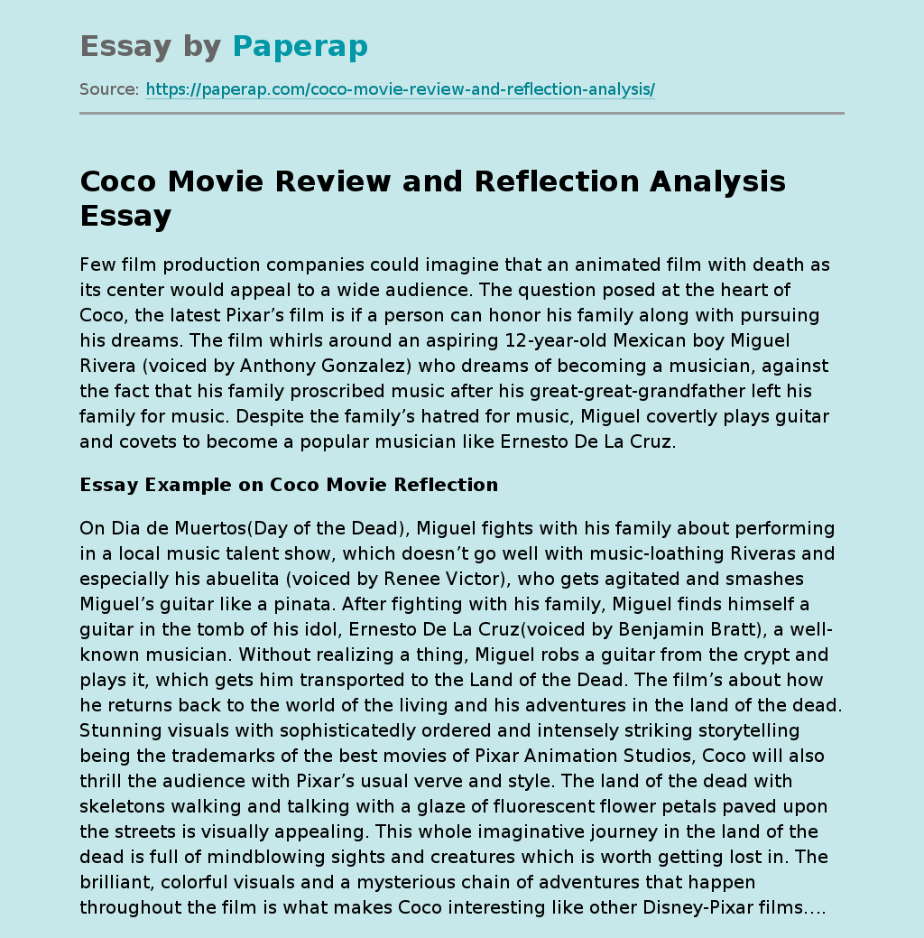 Coco Movie Review and Reflection Analysis