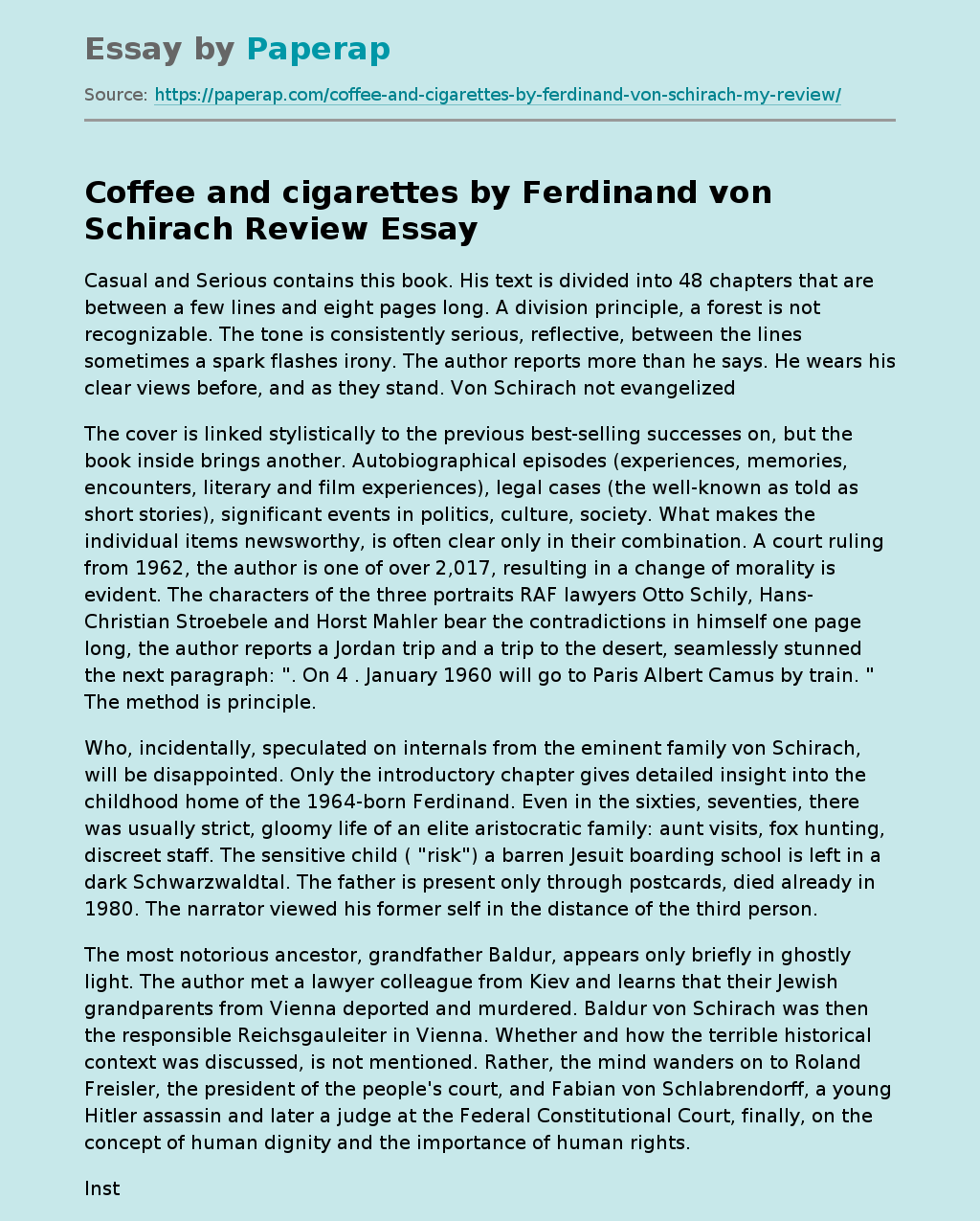 Coffee and cigarettes by Ferdinand von Schirach Review
