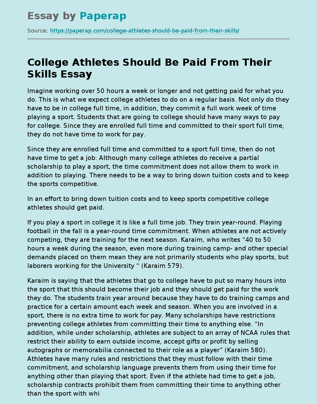 College Athletes Should Be Paid From Their Skills