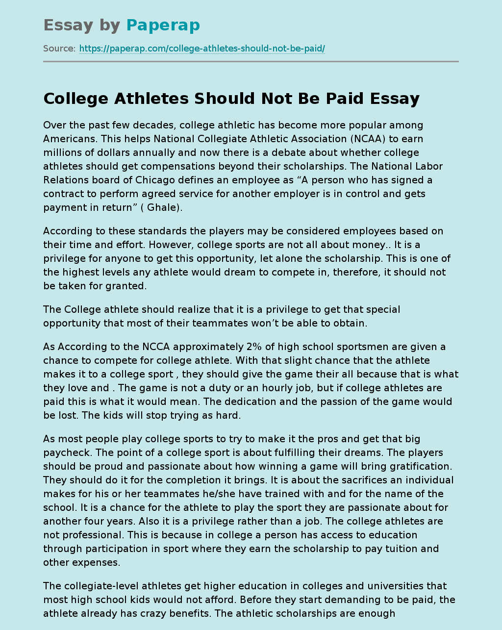 College Athletes Should Not Be Paid