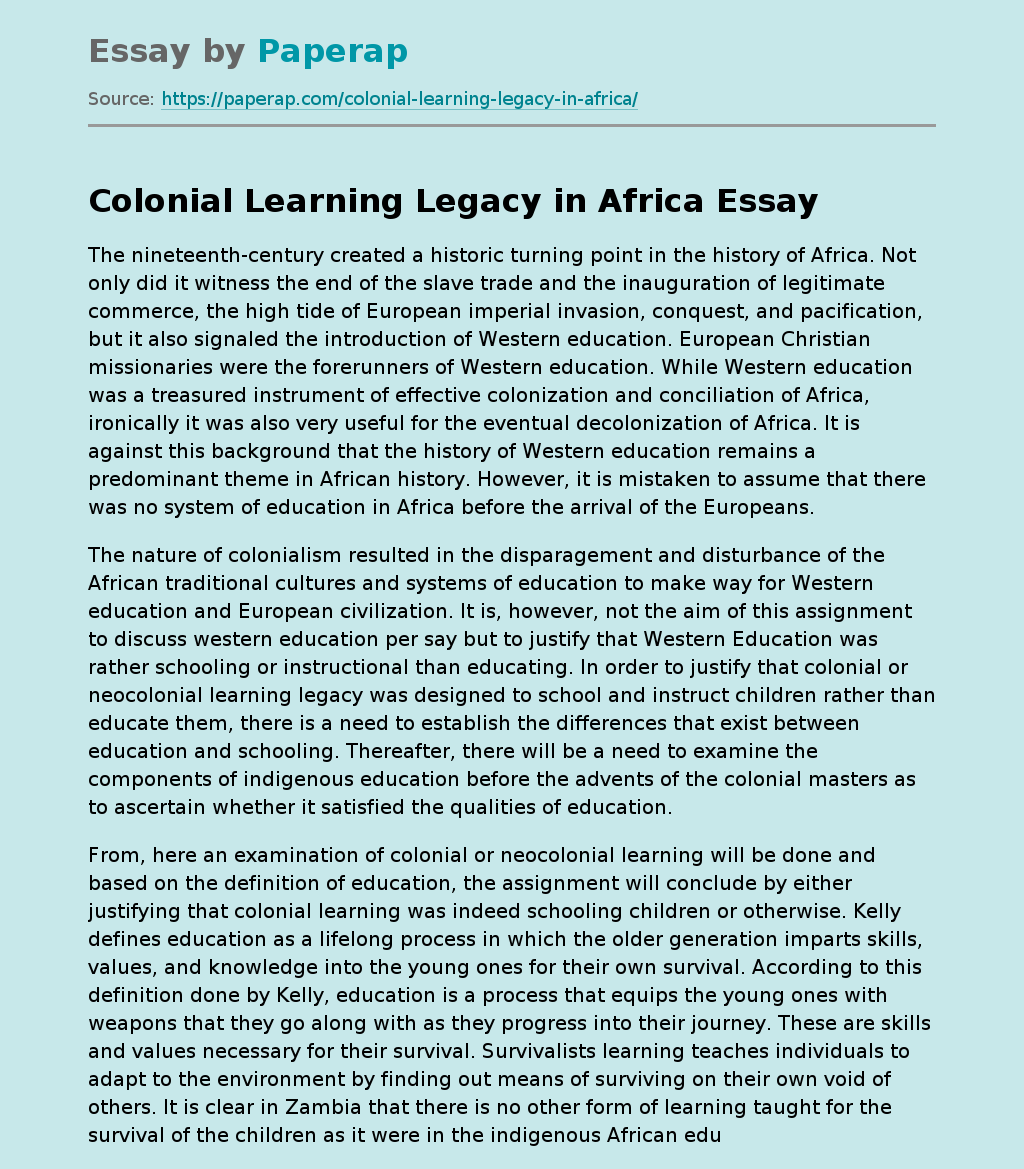 Colonial Learning Legacy in Africa