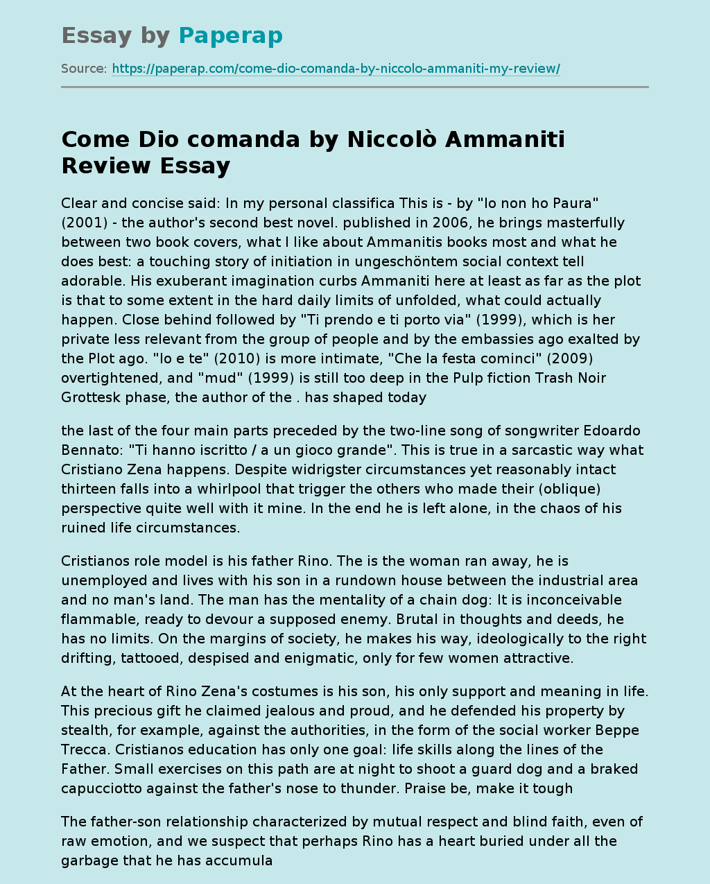 "Come Dio Comand"a By Niccolò Ammaniti