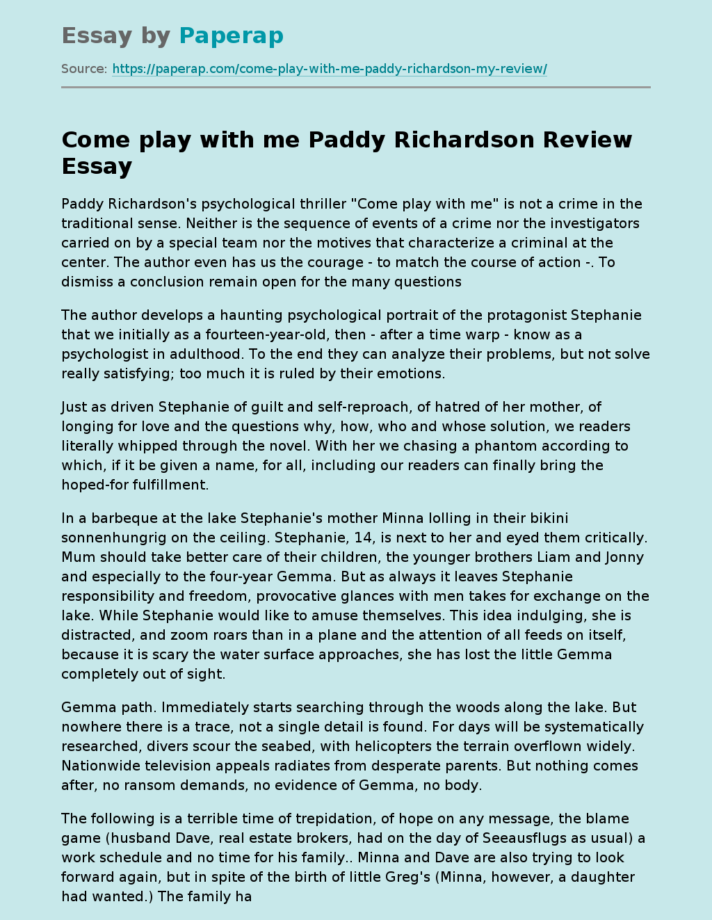 Come play with me Paddy Richardson Review