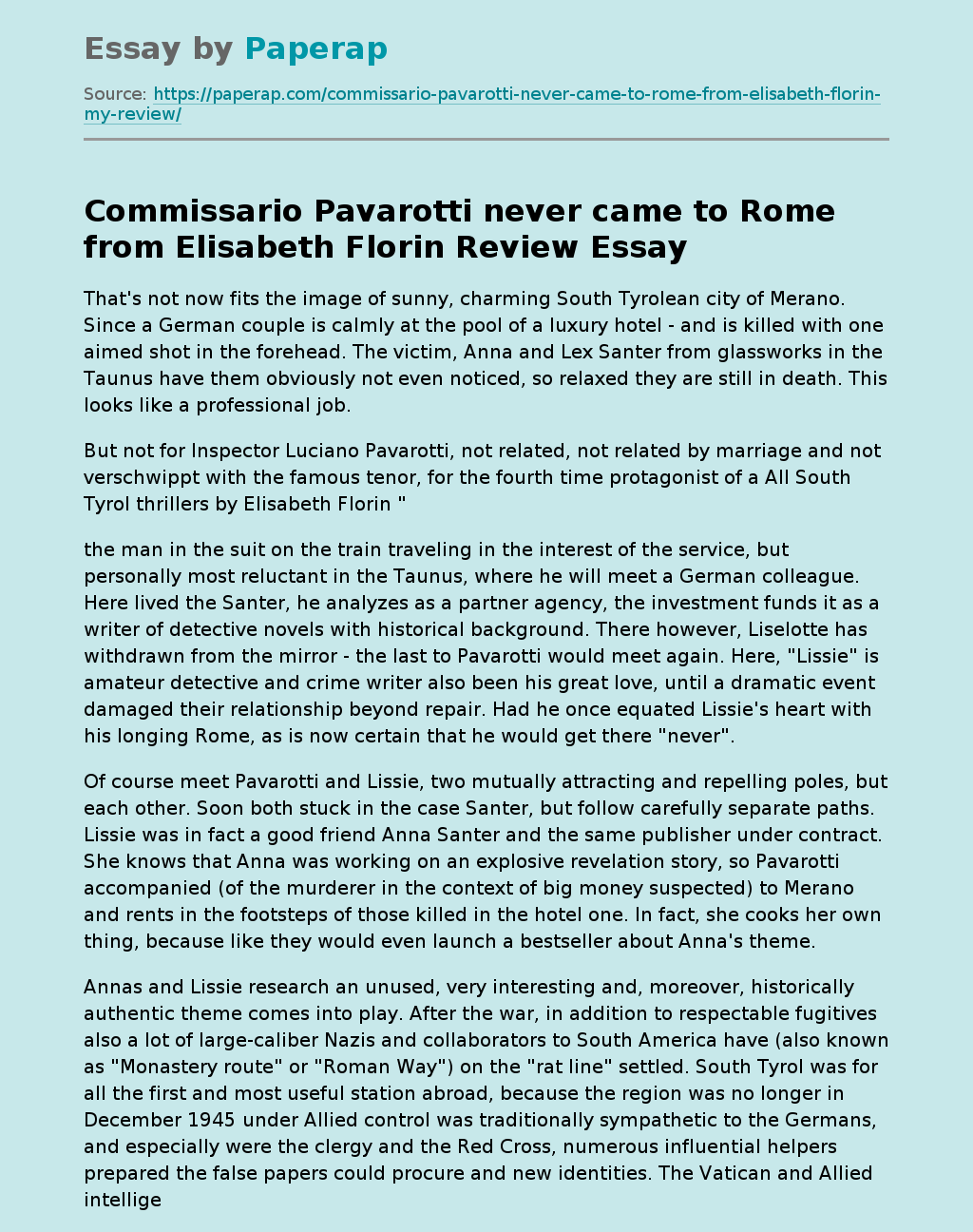 “Inspector Pavarotti Never Came to Rome” by Elisabeth Florin