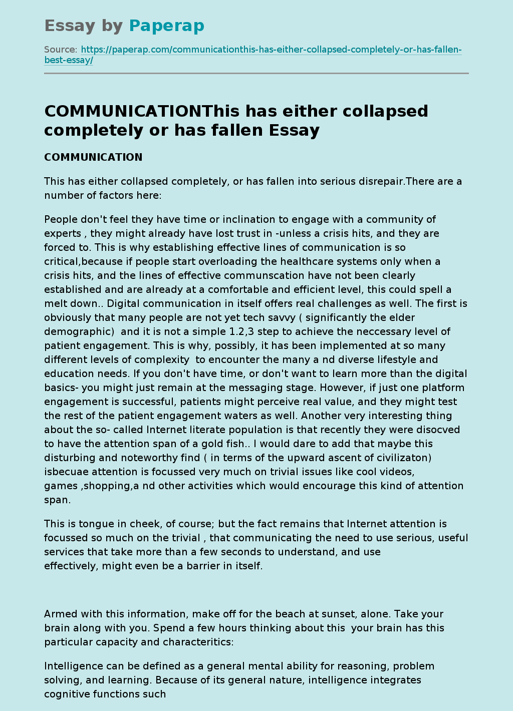 COMMUNICATIONThis has either collapsed completely or has fallen