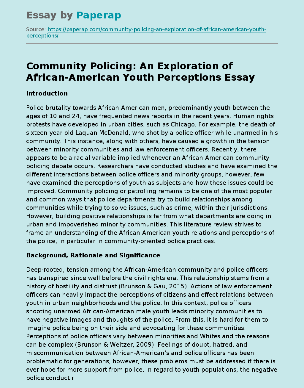 Community Policing: An Exploration of African-American Youth Perceptions