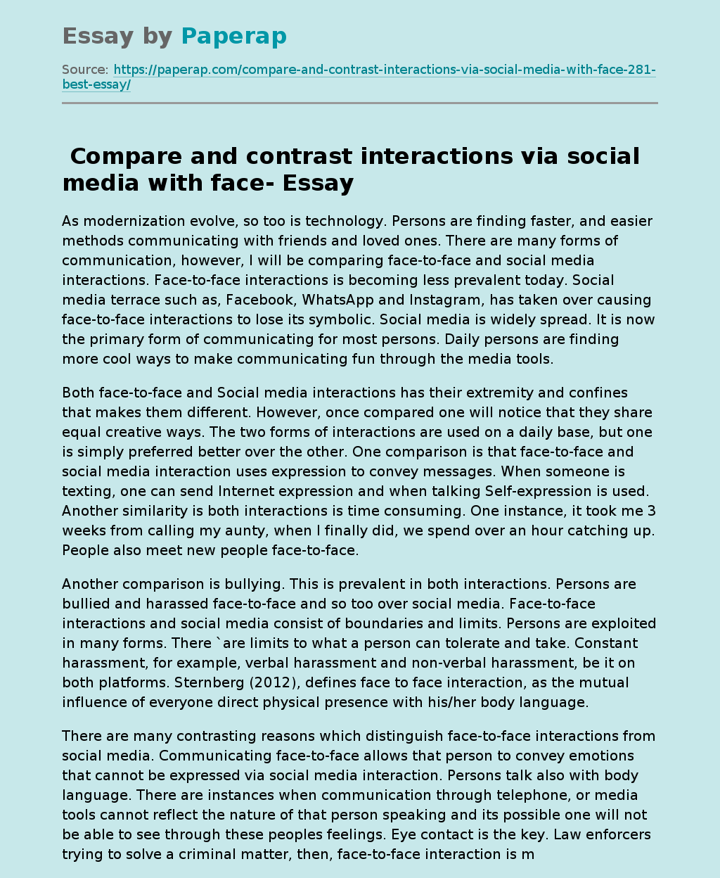  Compare and contrast interactions via social media with face-