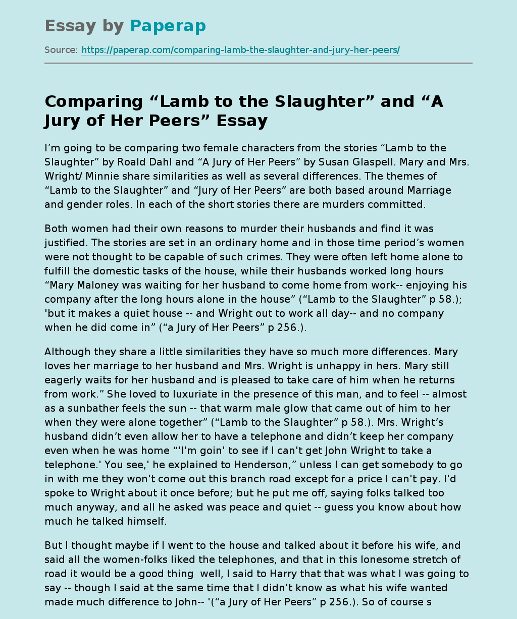 Comparing  “Lamb to the Slaughter” and “A Jury of Her Peers”