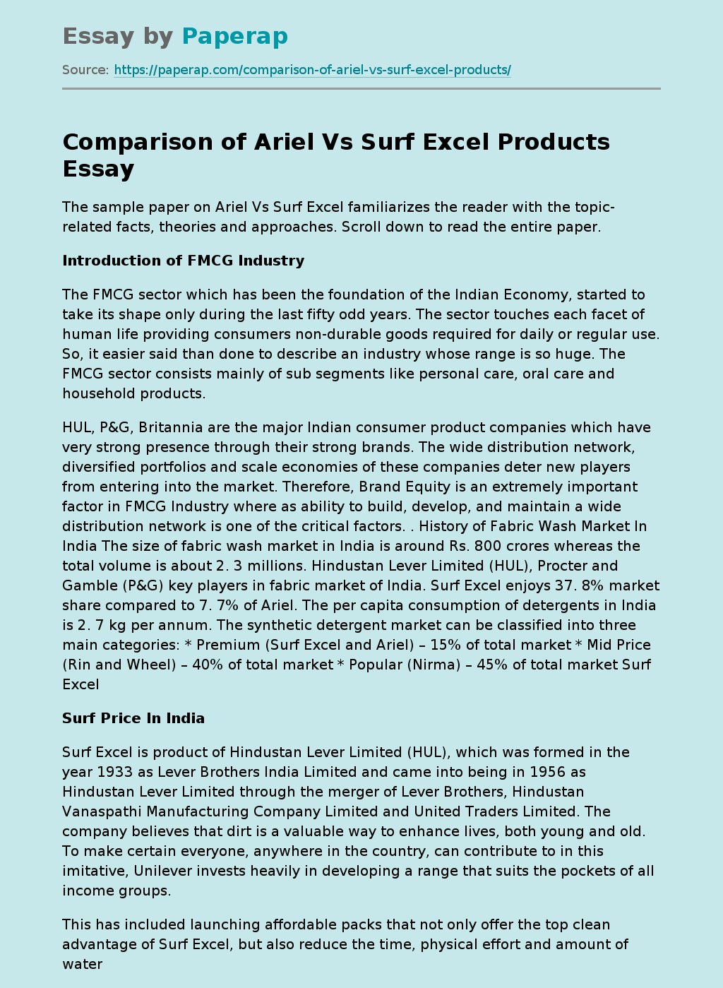 Comparison of Ariel Vs Surf Excel Products