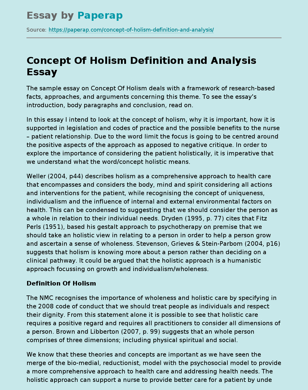 Concept Of Holism Definition and Analysis