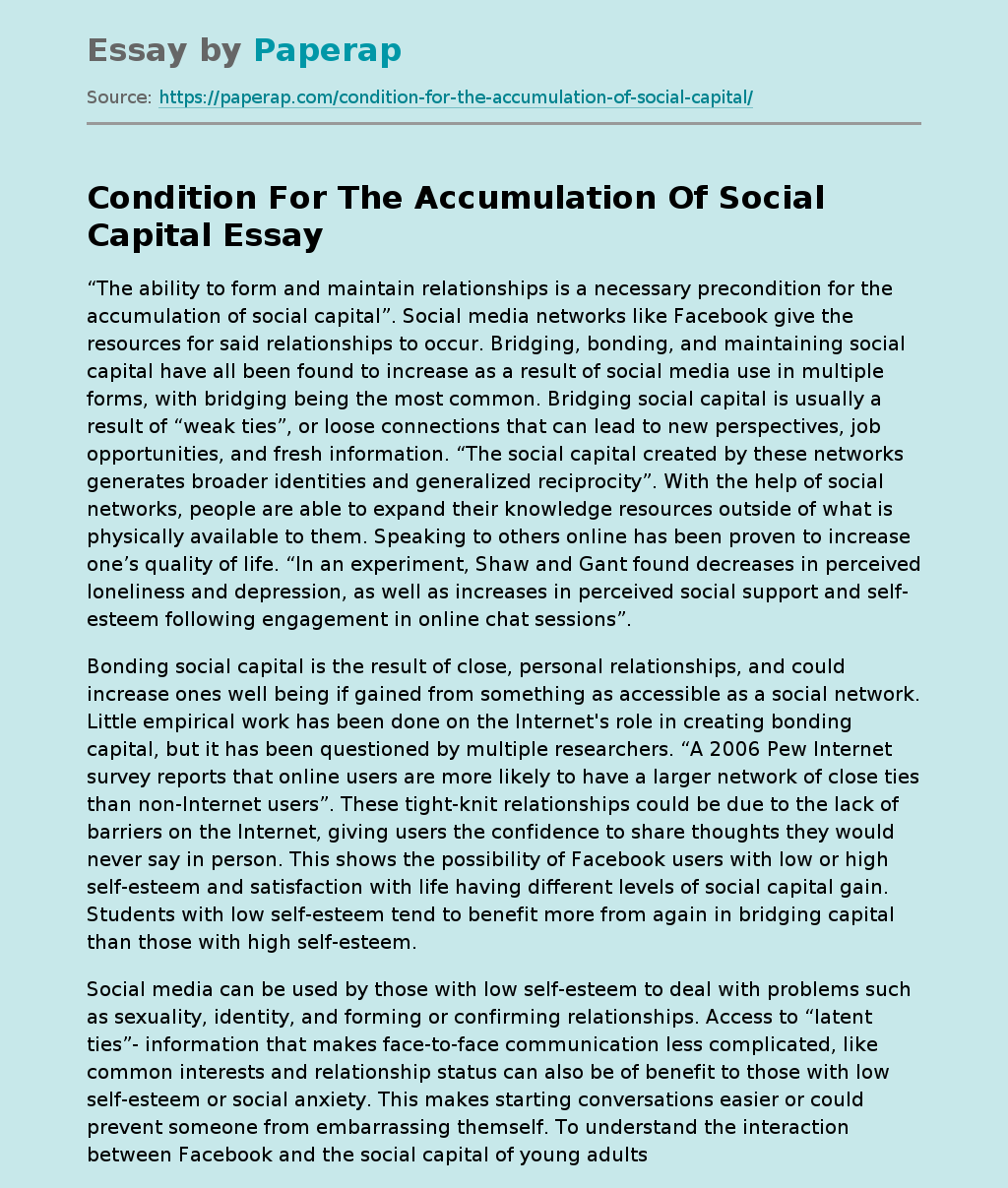 Condition For The Accumulation Of Social Capital