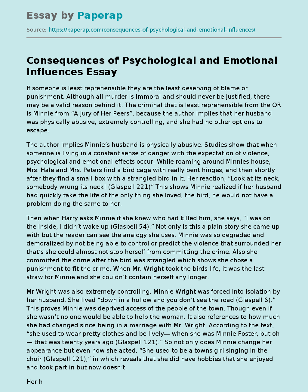 Consequences of Psychological and Emotional Influences