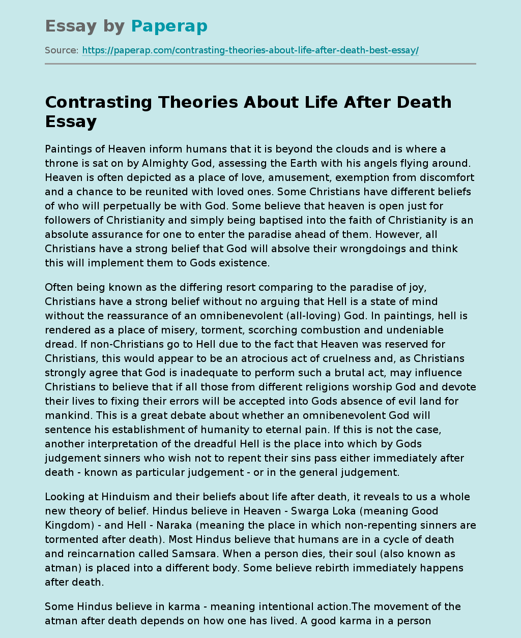 Contrasting Theories About Life After Death