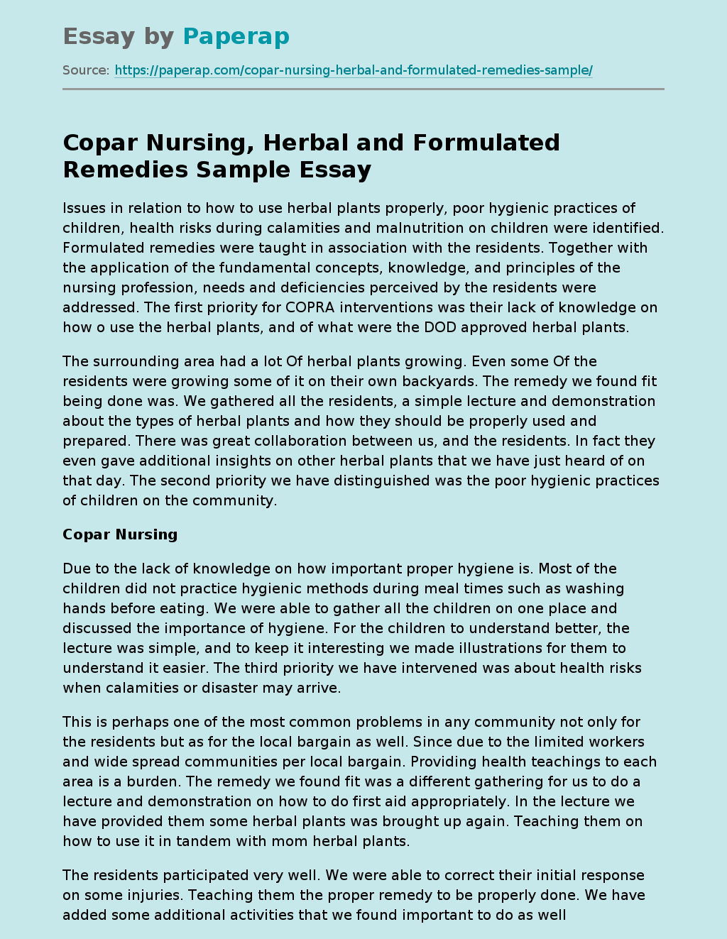 Copar Nursing, Herbal and Formulated Remedies Sample