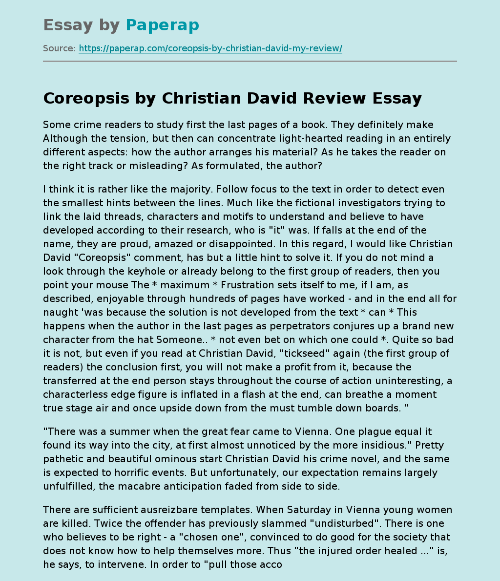Novel "Coreopsis" by Christian David