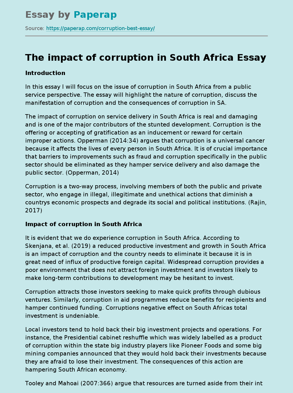 The impact of corruption in South Africa