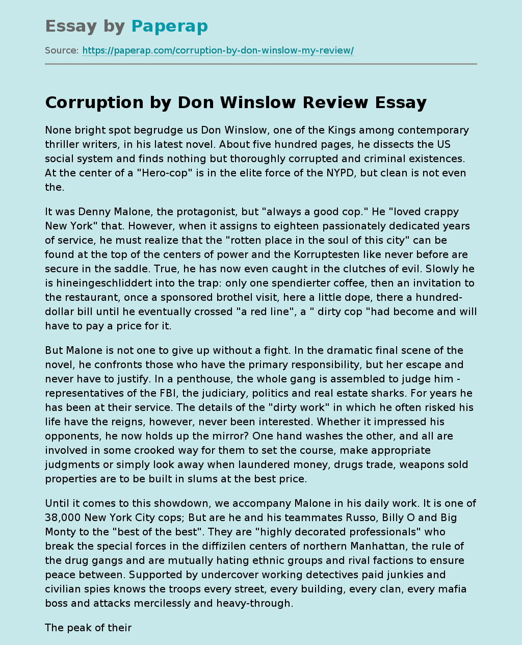 Corruption by Don Winslow Review