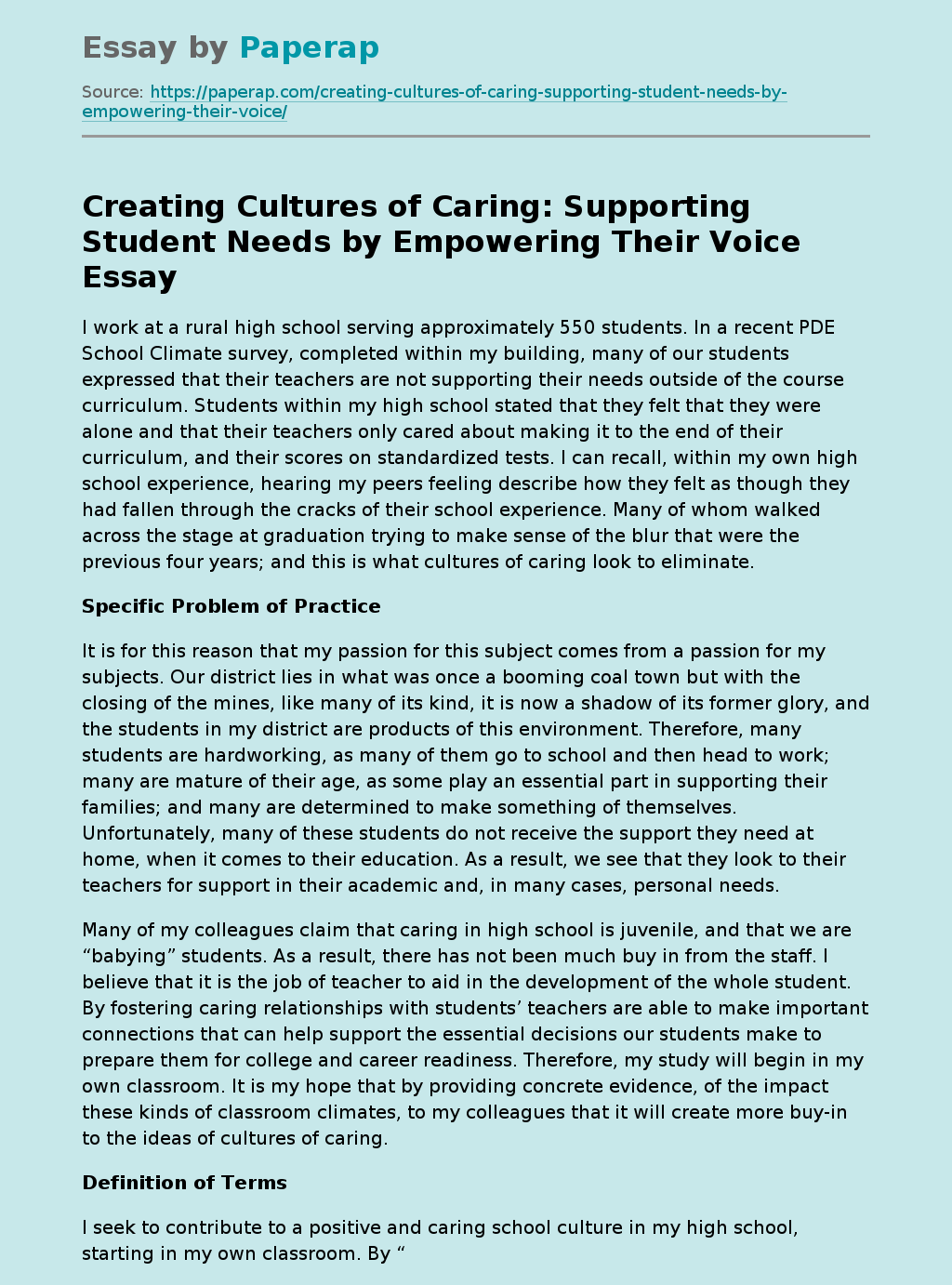 Creating Cultures of Caring: Supporting Student Needs by Empowering Their Voice