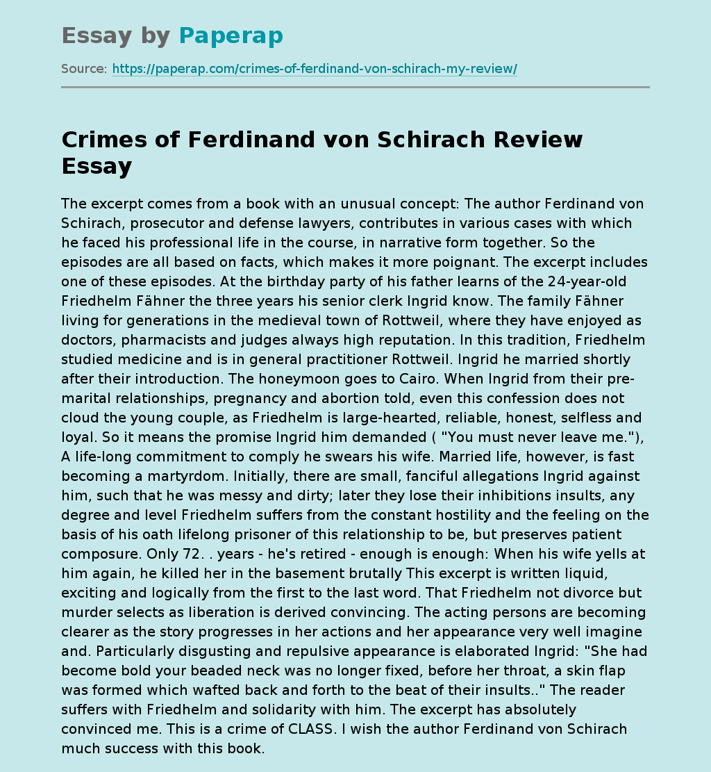 Crimes of Ferdinand Von Schirach Review