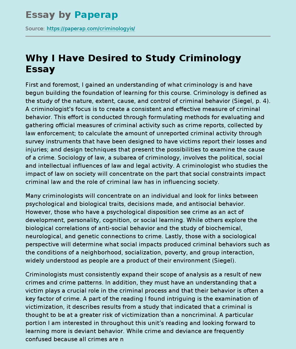 criminology student life essay