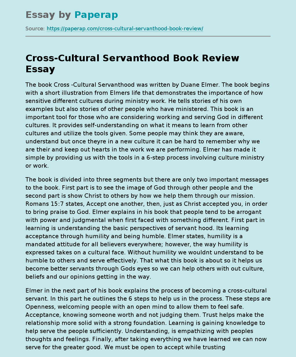 Cross-Cultural Servanthood Book Review