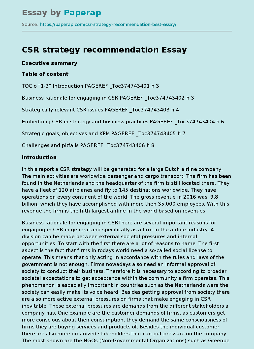 Csr Strategy Recommendation