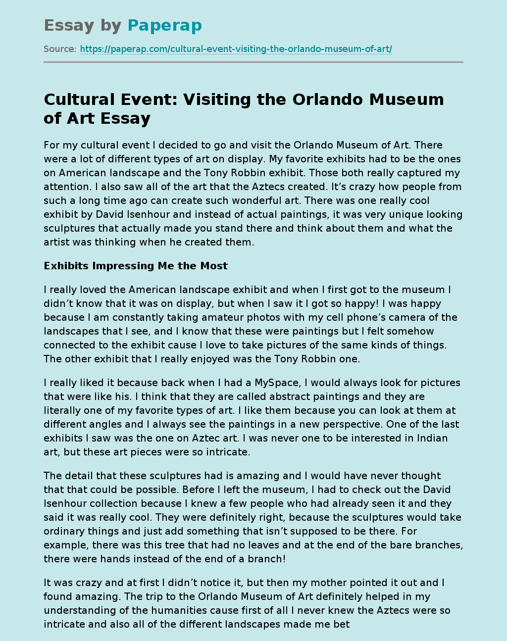 Cultural Event: Visiting the Orlando Museum of Art