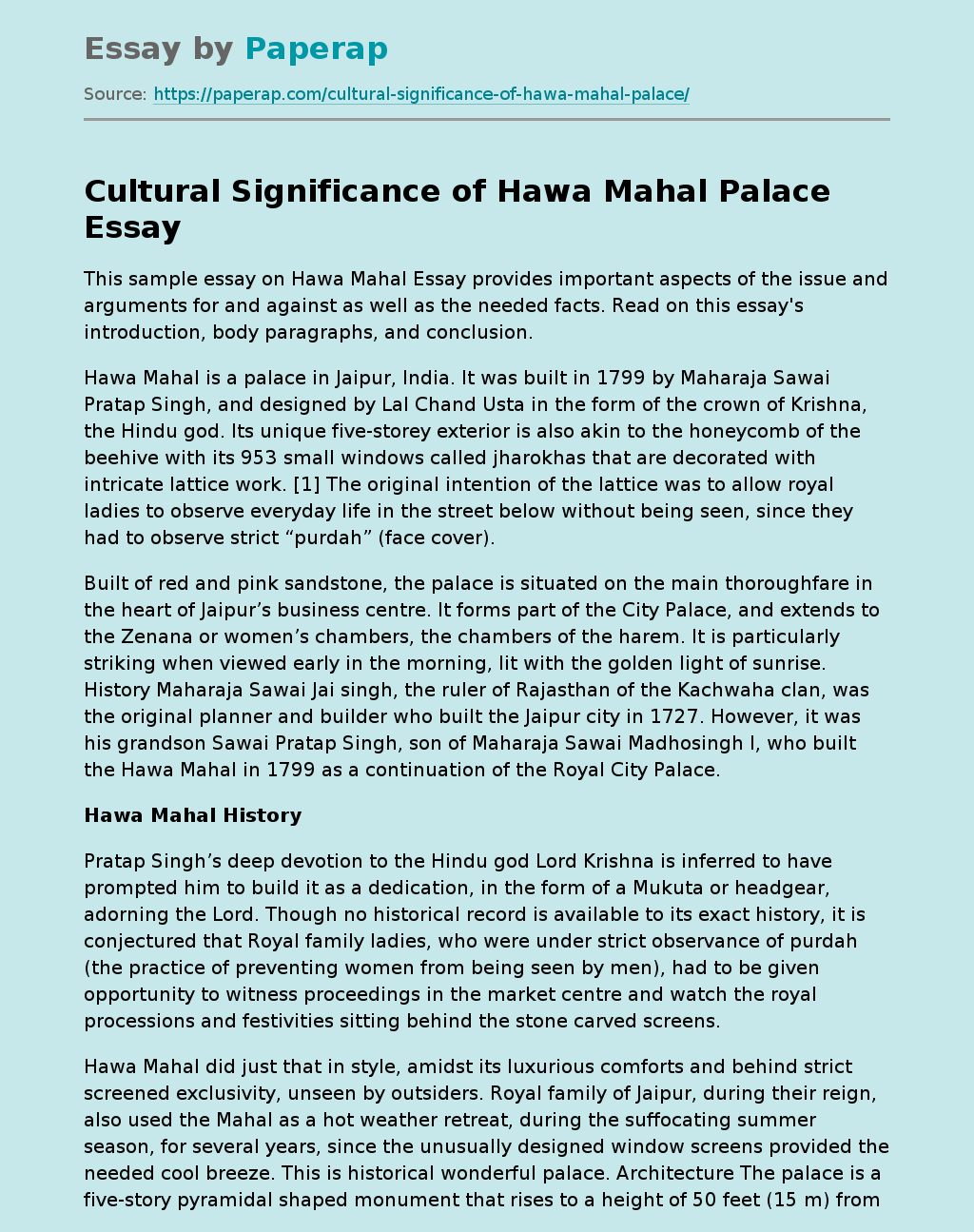 Cultural Significance of Hawa Mahal Palace