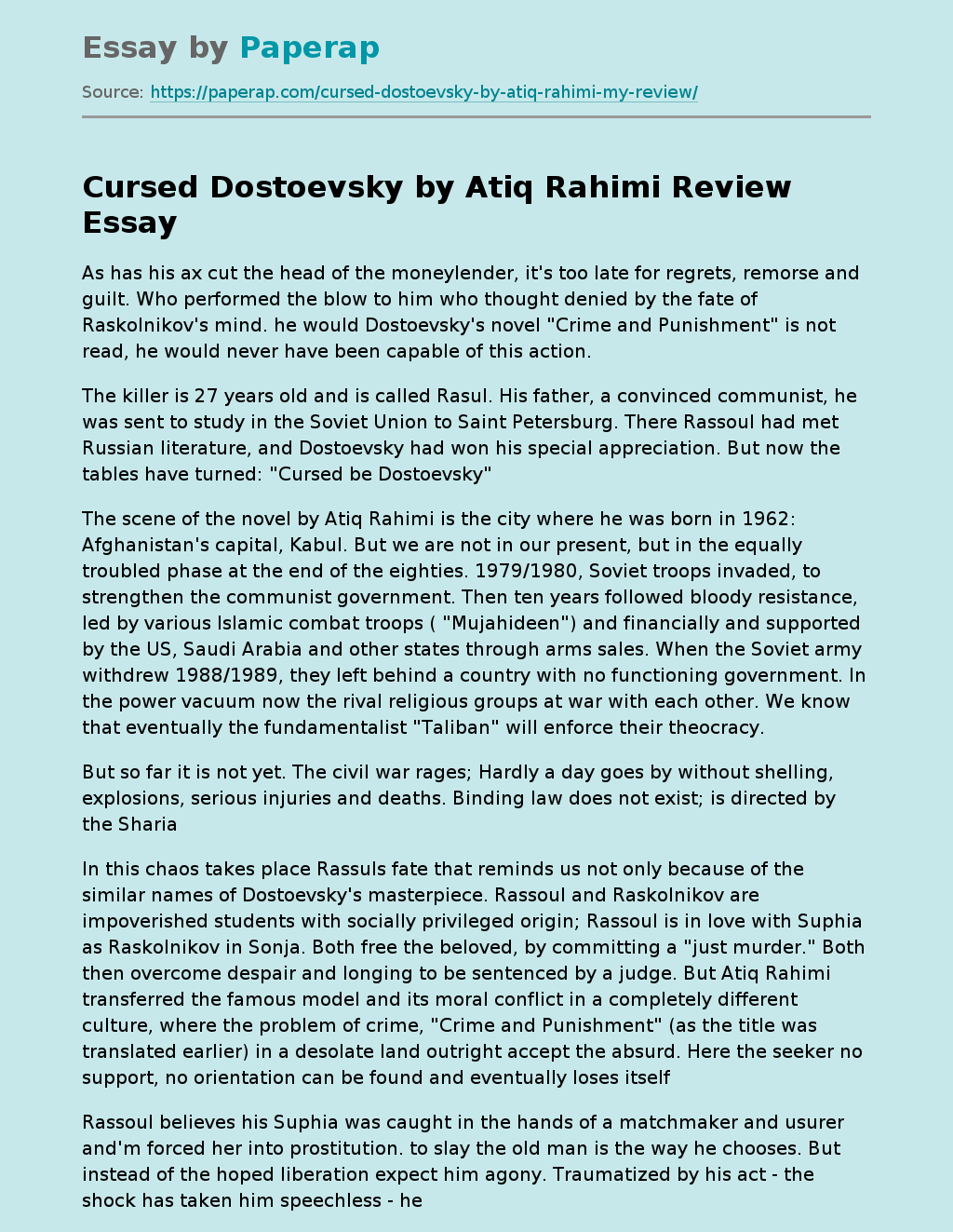 Cursed Dostoevsky by Atiq Rahimi Review