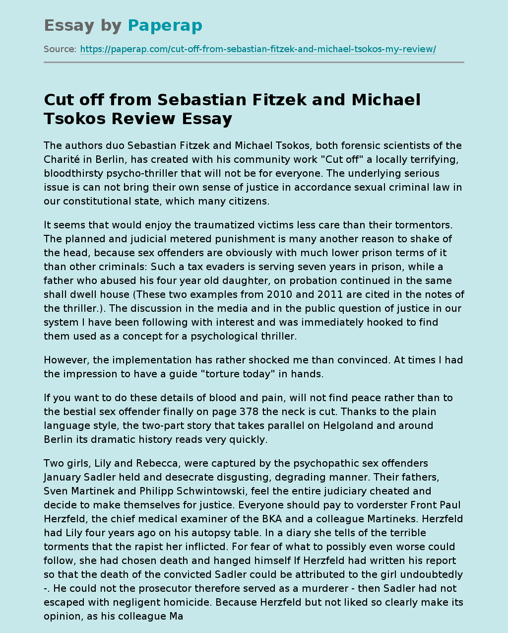 Cut off from Sebastian Fitzek and Michael Tsokos Review