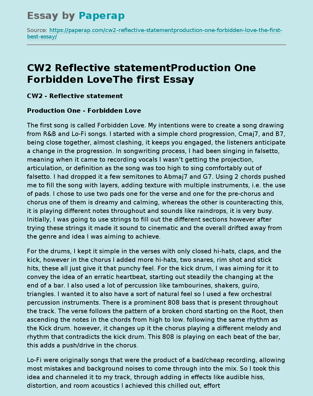 CW2 Reflective statementProduction One Forbidden LoveThe first