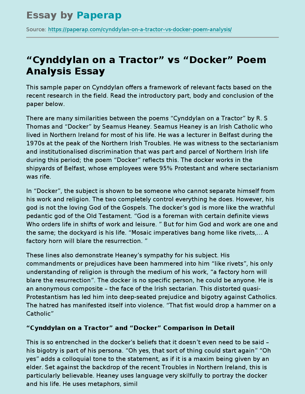 “Cynddylan on a Tractor” vs “Docker” Poem Analysis