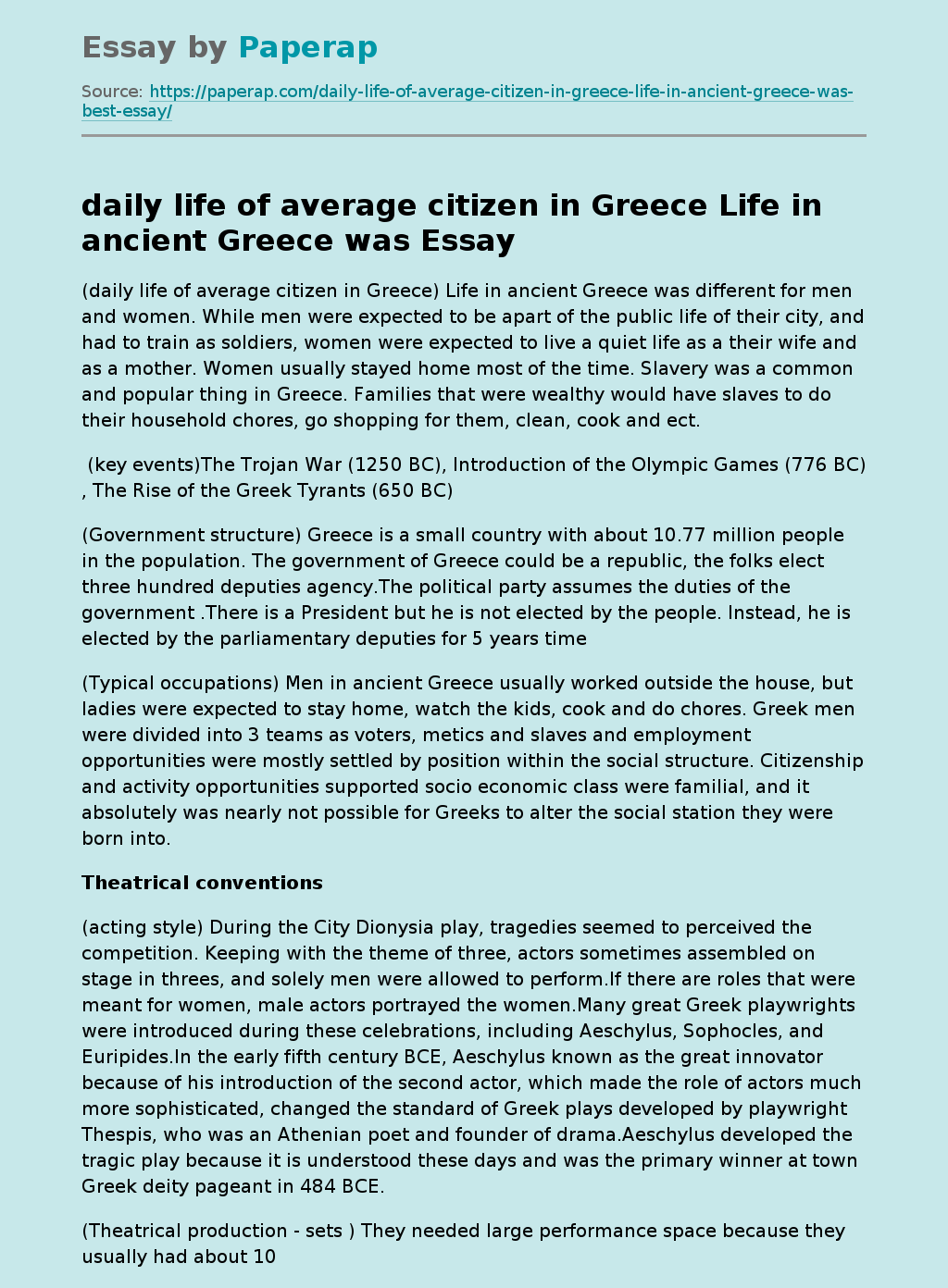 daily life of average citizen in Greece Life in ancient Greece was