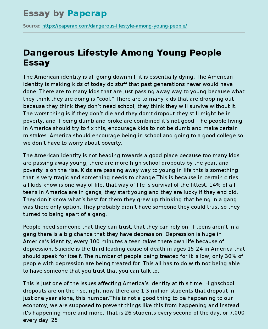 Dangerous Lifestyle Among Young People