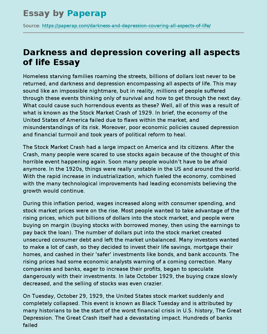 Darkness and depression covering all aspects of life